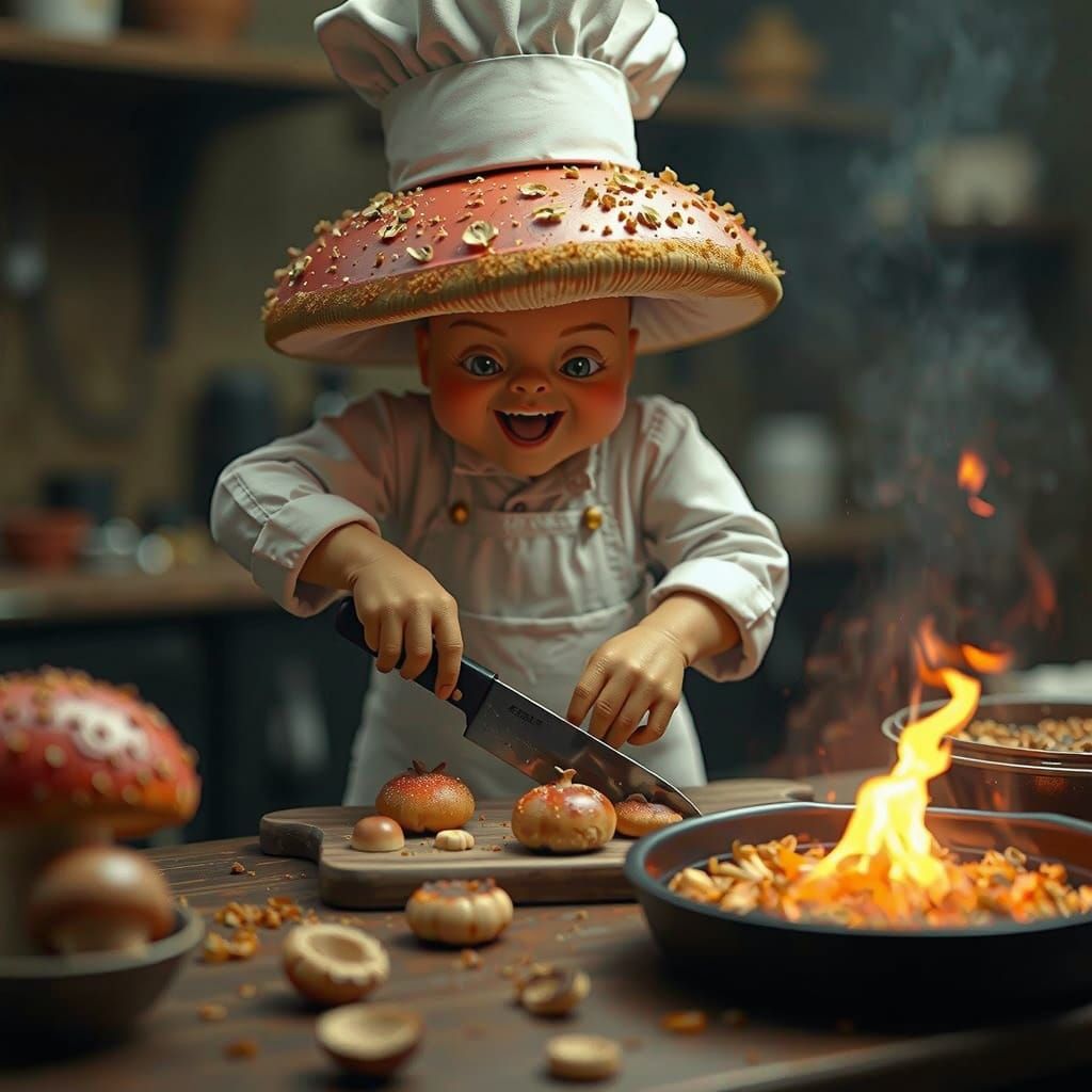 Hyper-Realistic Mushroom Chef in Cinematic 8K CGI