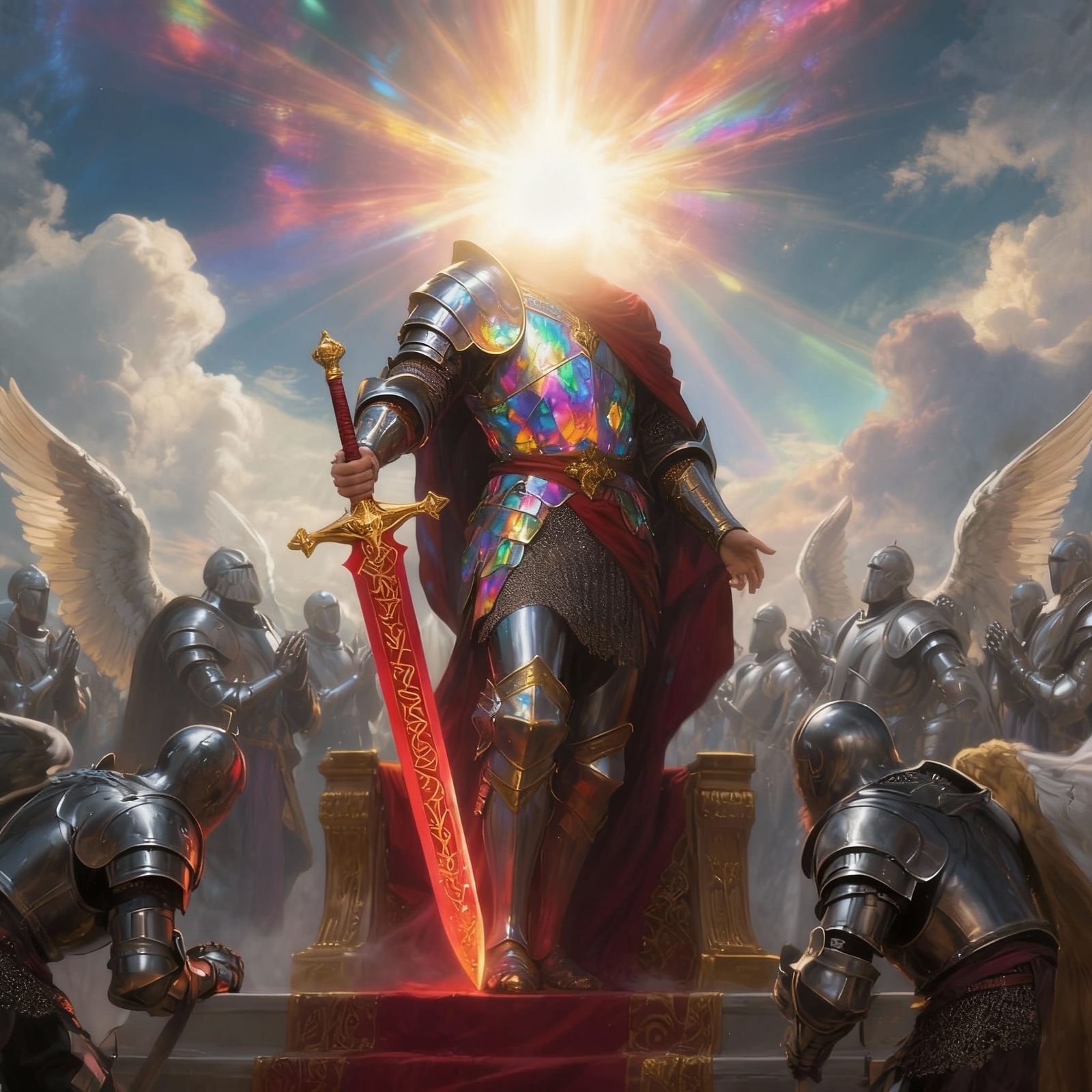 Jesus Christ Warrior Angelic King with Celestial Sword