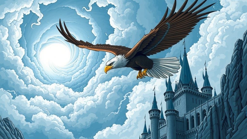 Epic Fantasy Eagle Soars Before Arcane Storm