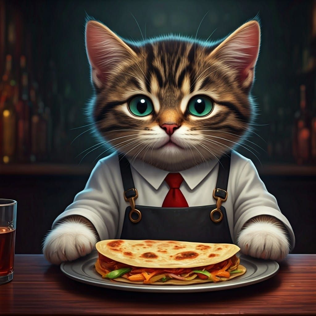 Kitten Bartender Chef Makes Roti Canai: Detailed Portrait