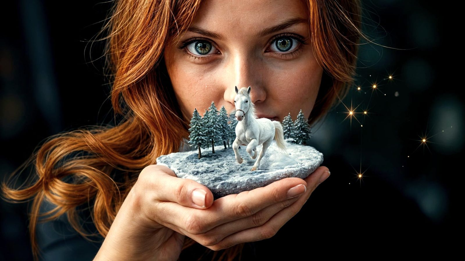 Microworld Portrait: Witch Woman Holding Miniature Landscape