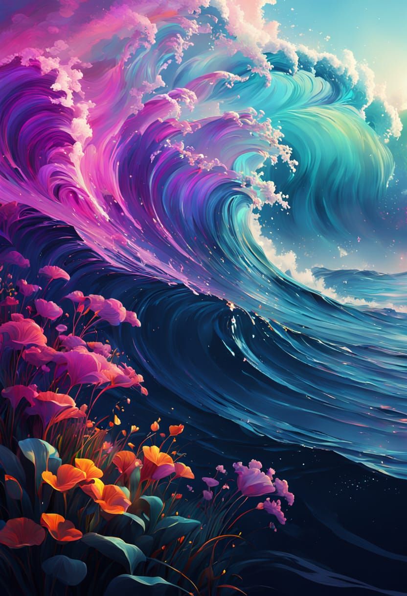 Surreal Scene with Glowing Waves of Color in 8K