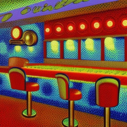 1950s Diner in Kinetic Pointillism Style