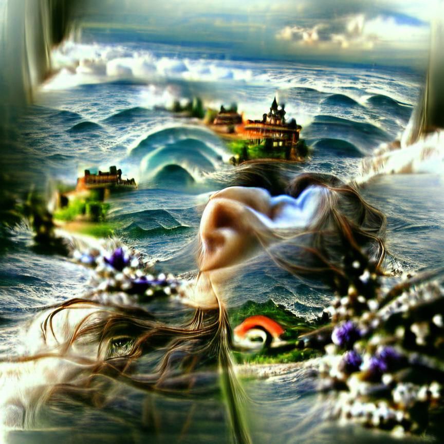 Dreamy Coastal Scene in Watercolour Style