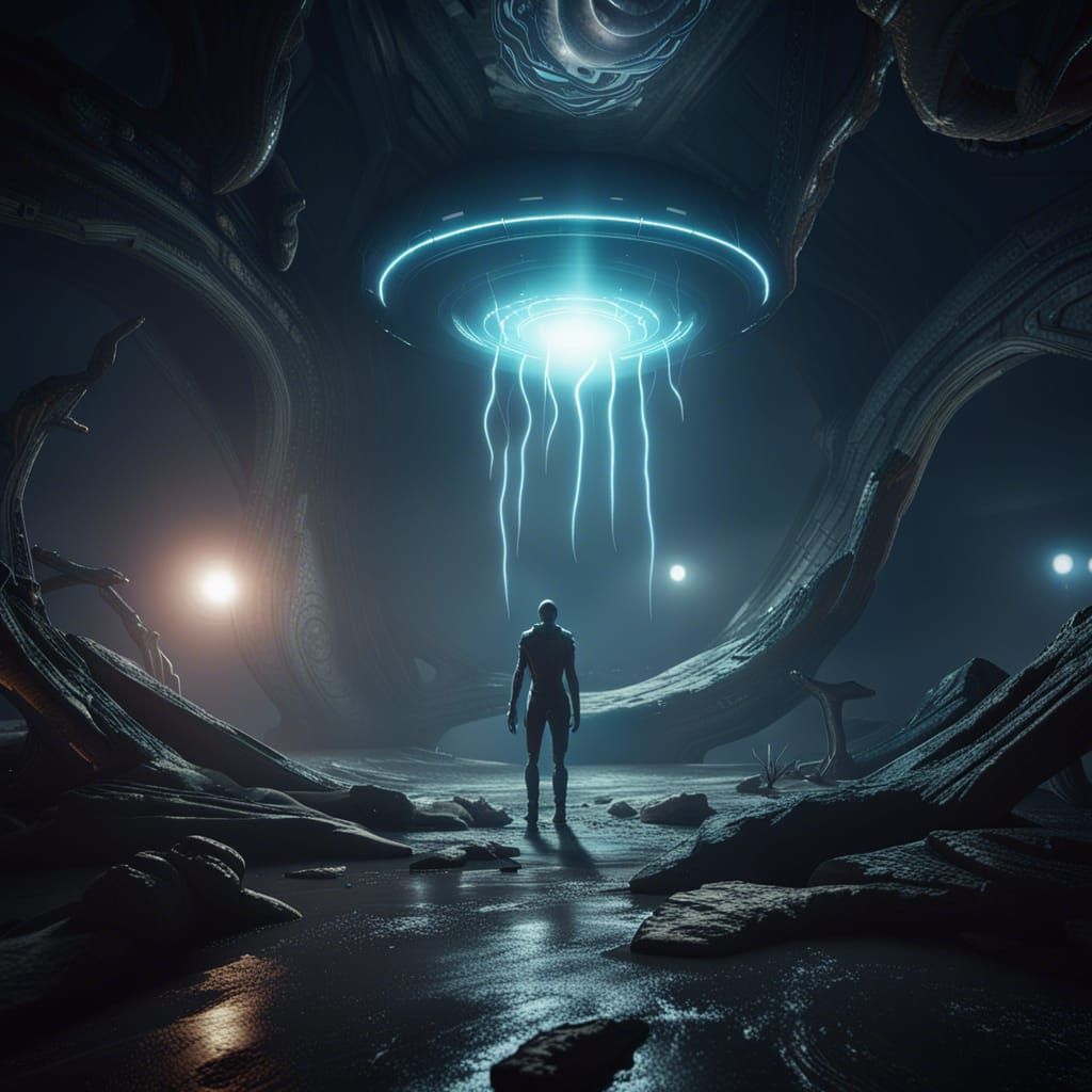 Alien Abduction in 3D Game Cinematic Style