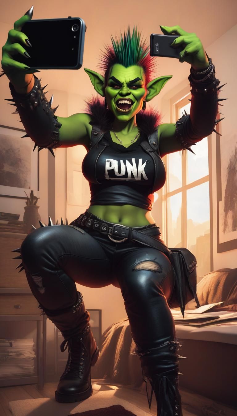 Punk Rock Orc Selfie in Cel Shading Style