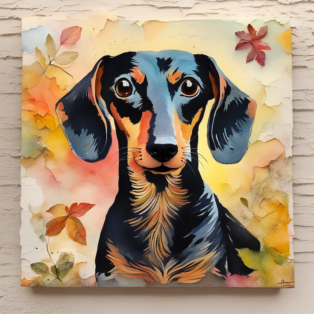 Sausage Dog in Mixed Media Art