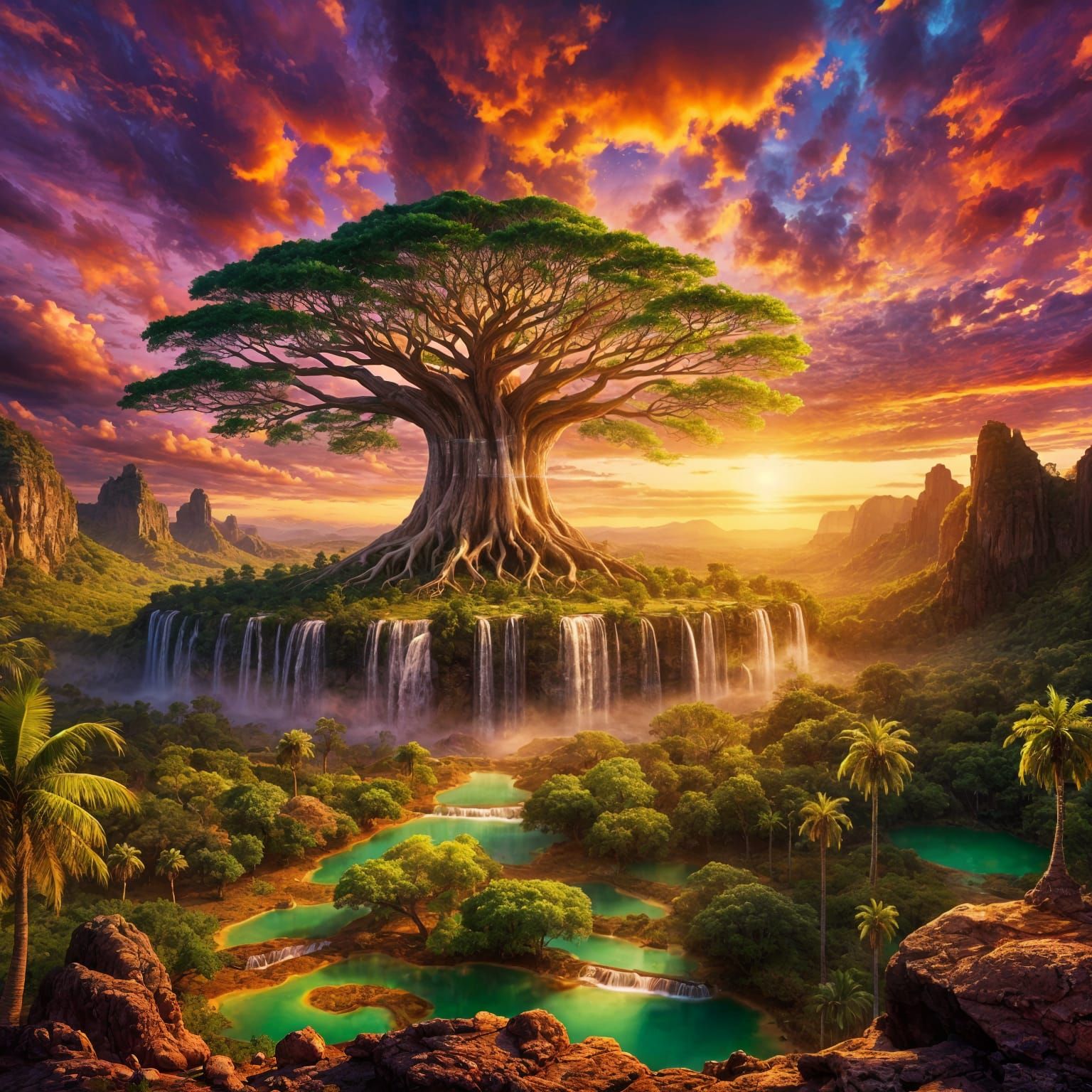 Cyberpunk Tree of Life in Ethereal Glory