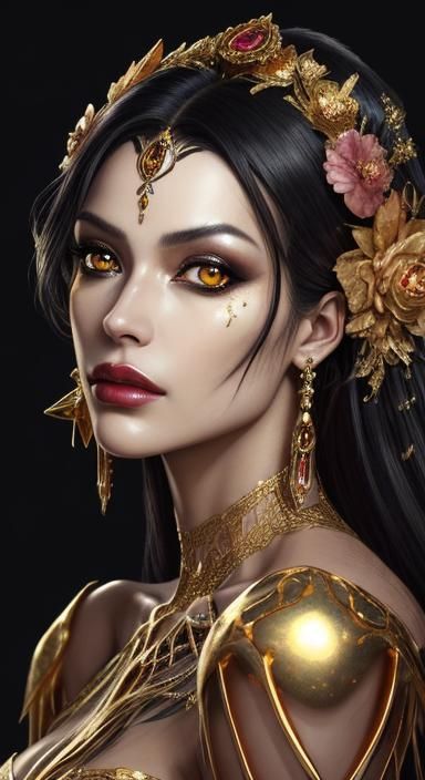 A beautiful woman dressed in extravagant clothes