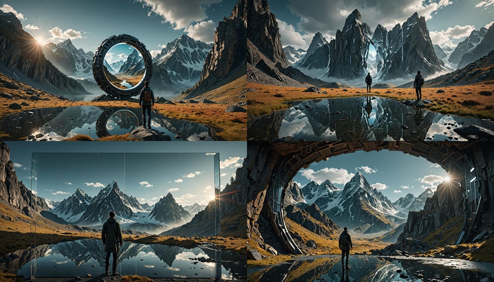 Digital Matrix Mountain Landscape with Mirror Reflection