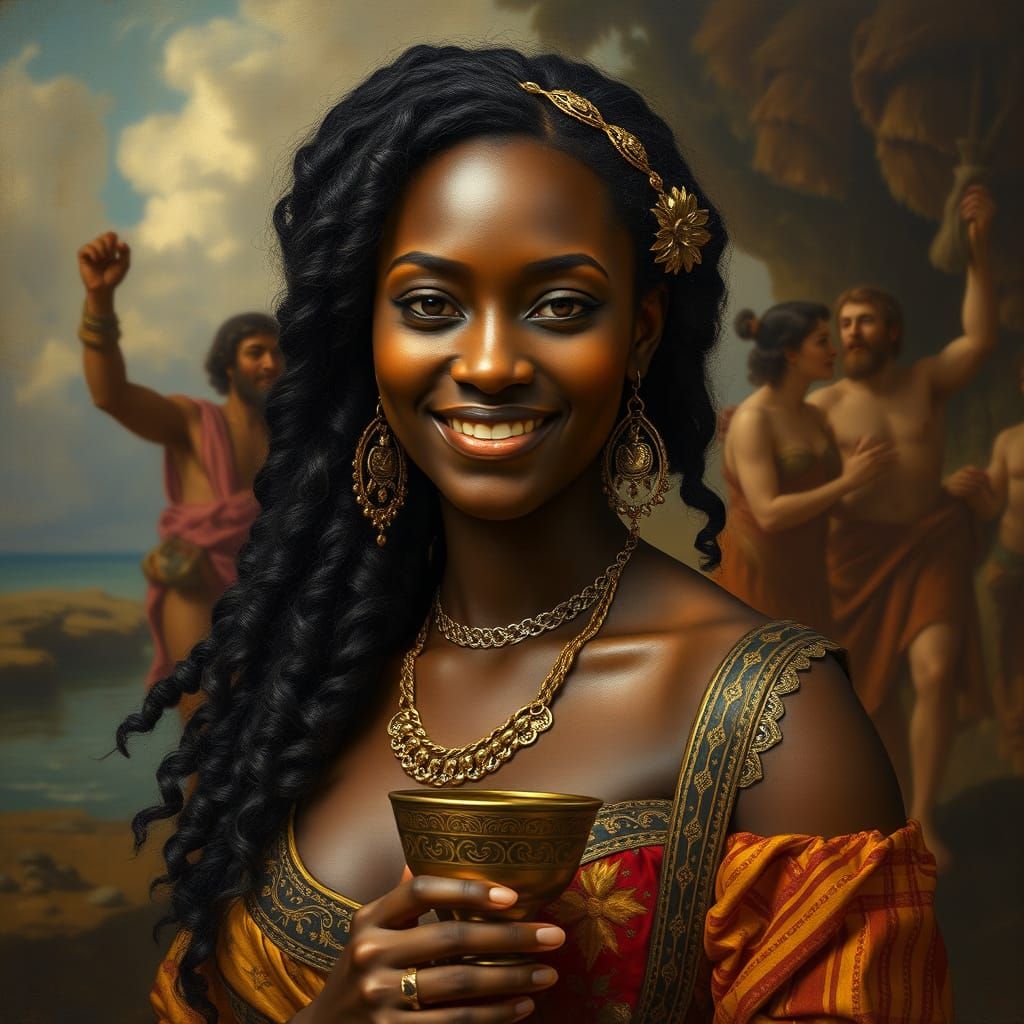 Elegant Woman Inspired by Waterhouse's Circe, Photorealistic