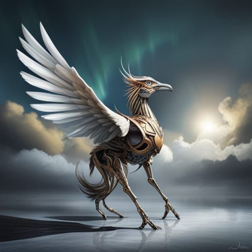 Robotic Mythical Beast in Origami Papercraft Style