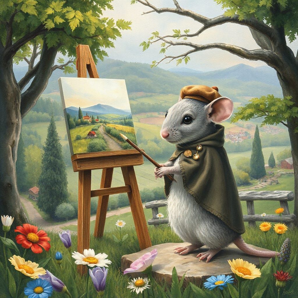 Mouse Painter in Enchanted Forest