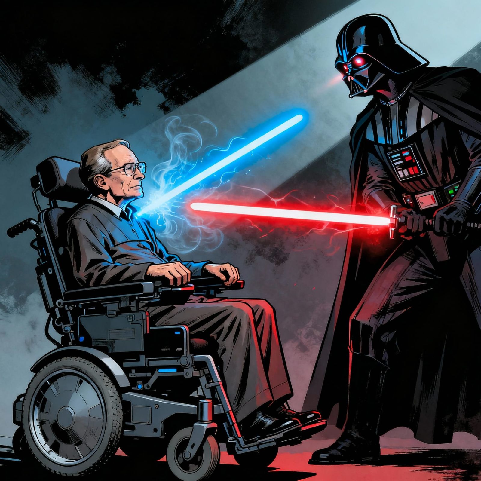 Darth Vader and Stephen Hawking Duel with Lightsabers