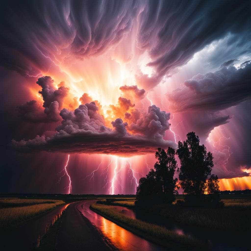 Glowing Storm Rips Through Colorful Sky