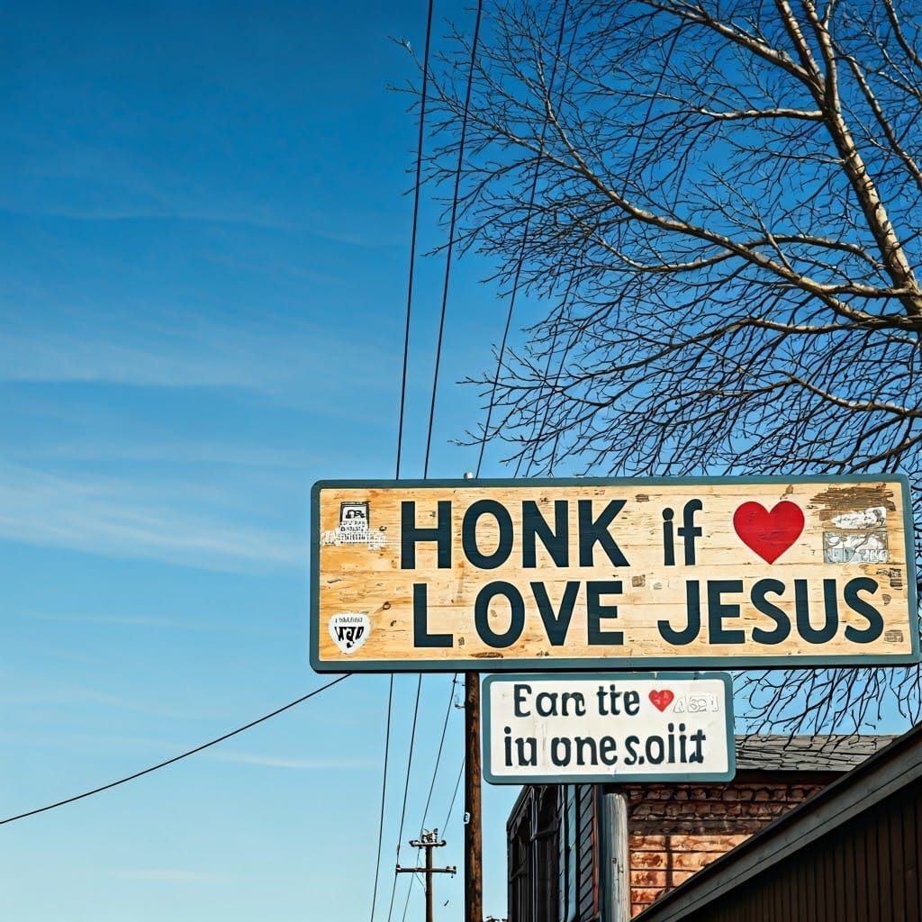 Weathered Roadside Sign: Honk if You Love Jesus