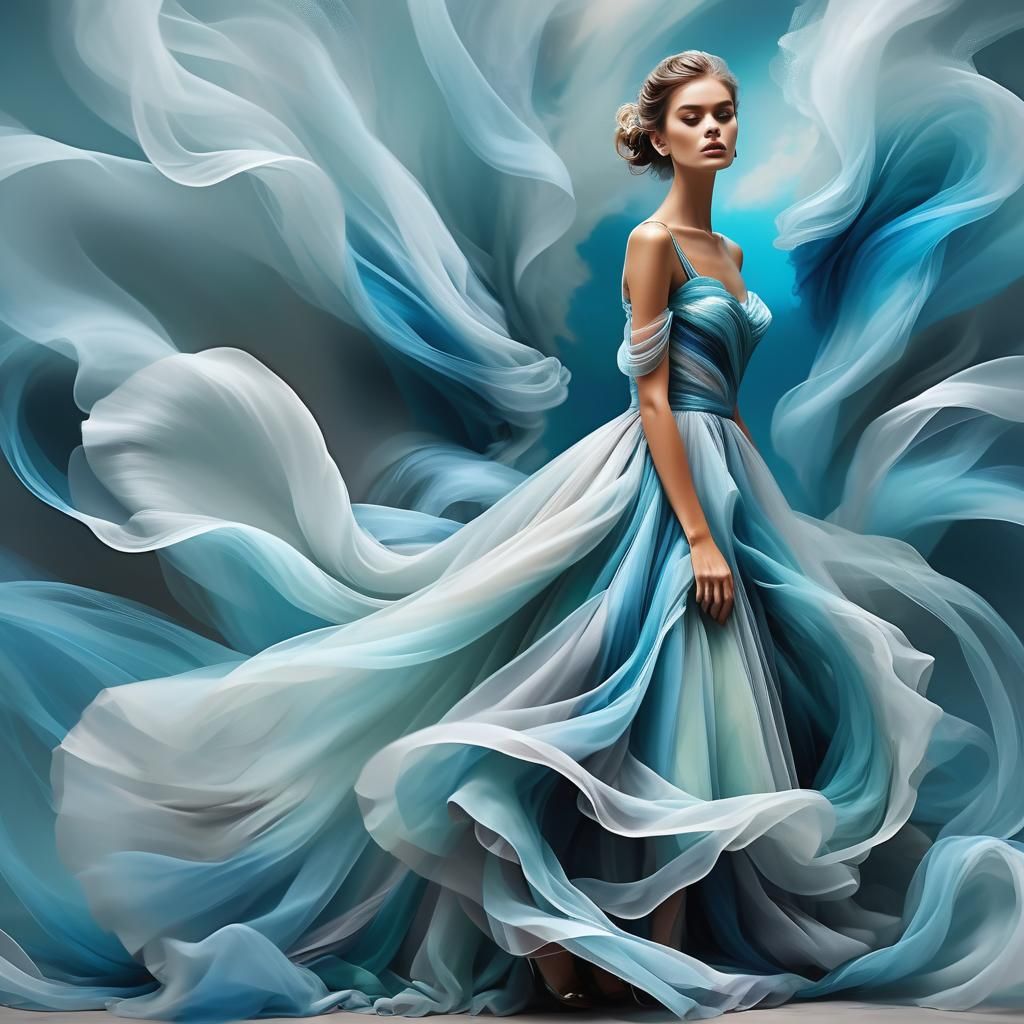 Model in Elegant Tulle Dress: Vivid Digital Art