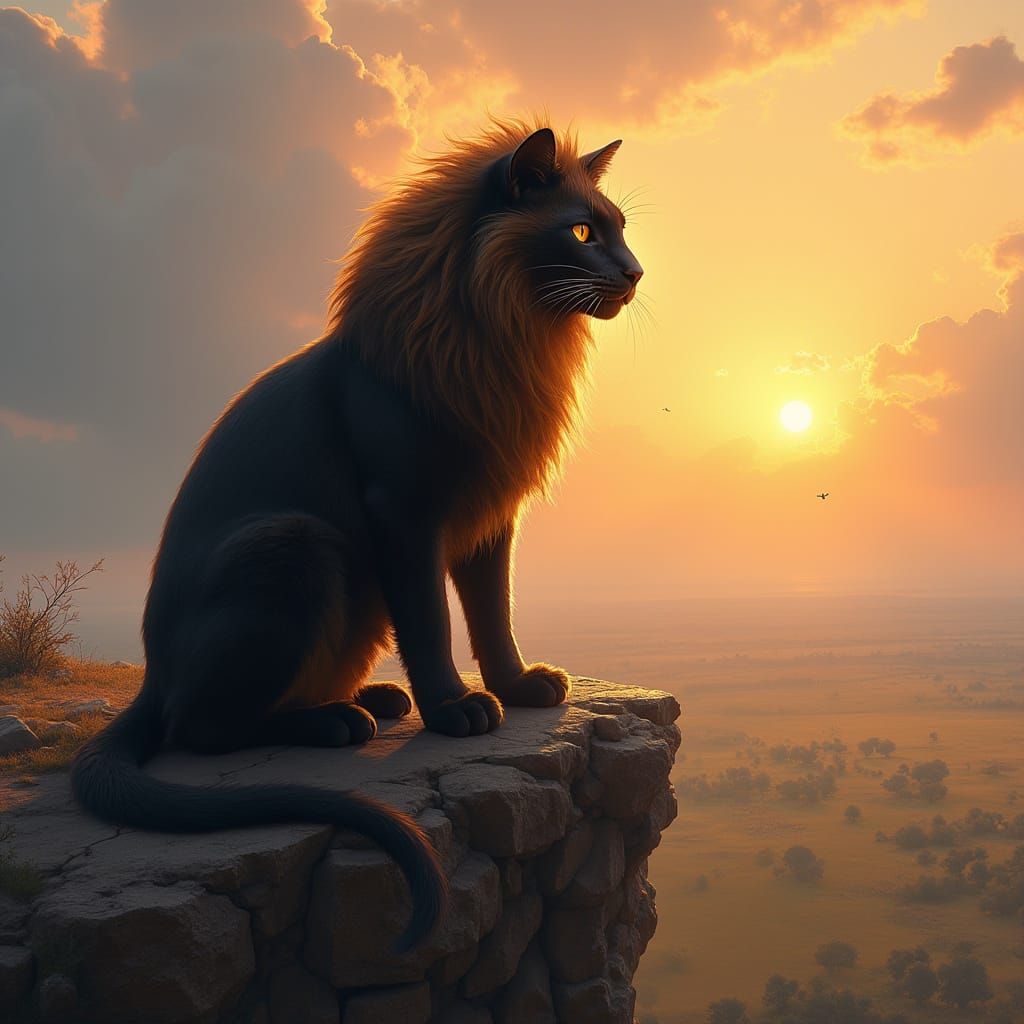 Fiery Mane Cat Overlooking Savanna
