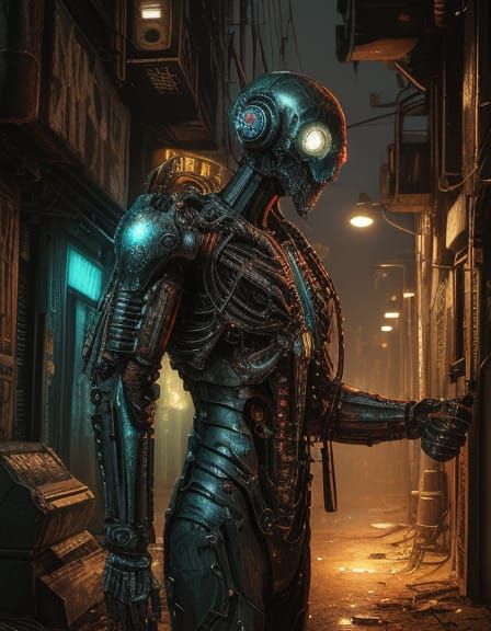 Cybernetic Creature in Grungy Oil Painting Style