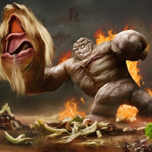 Giant Monster Targeted With Rotten Potatoes