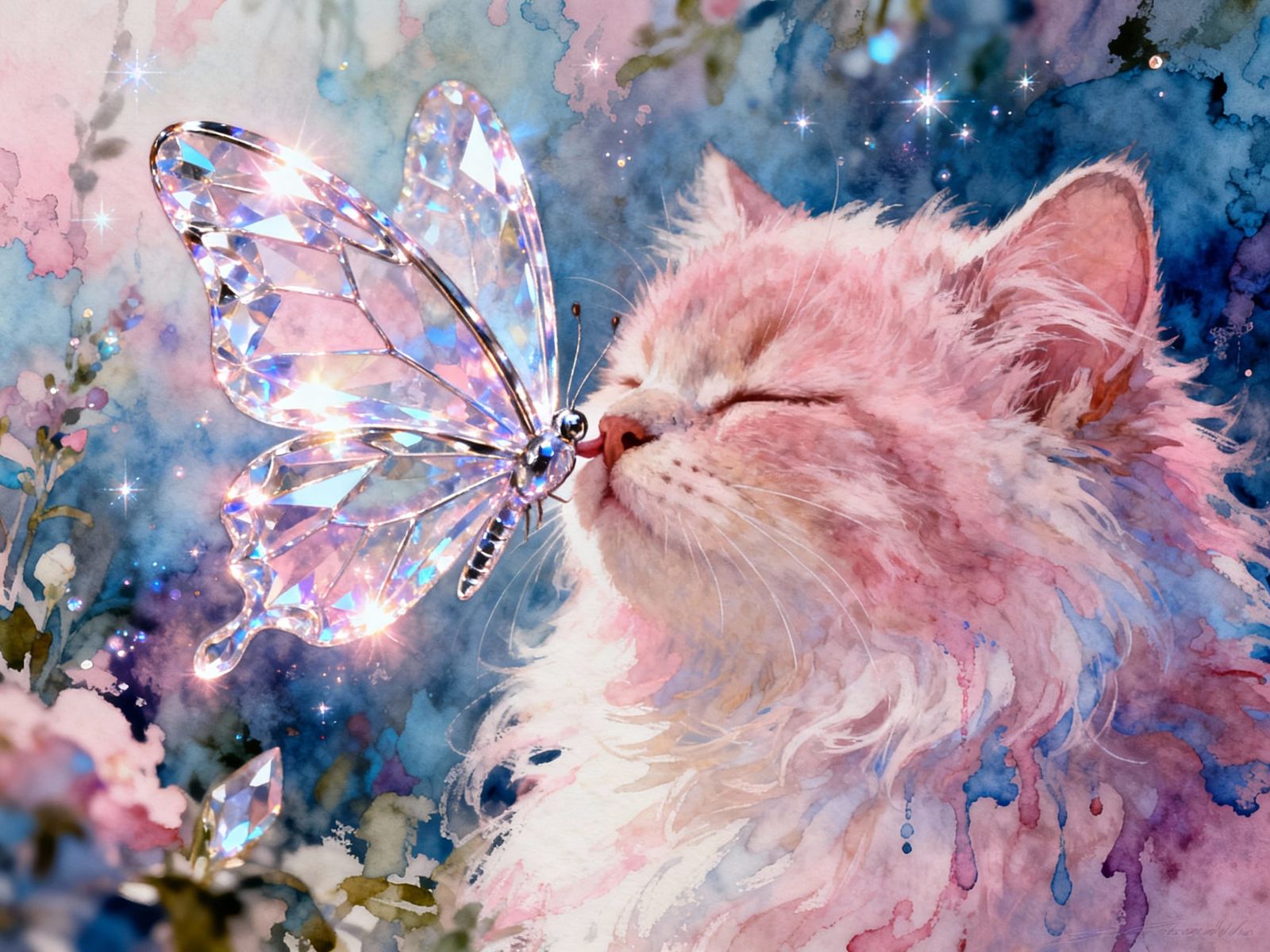Crystal Butterfly Boops Kitten's Nose in Enchanted Garden