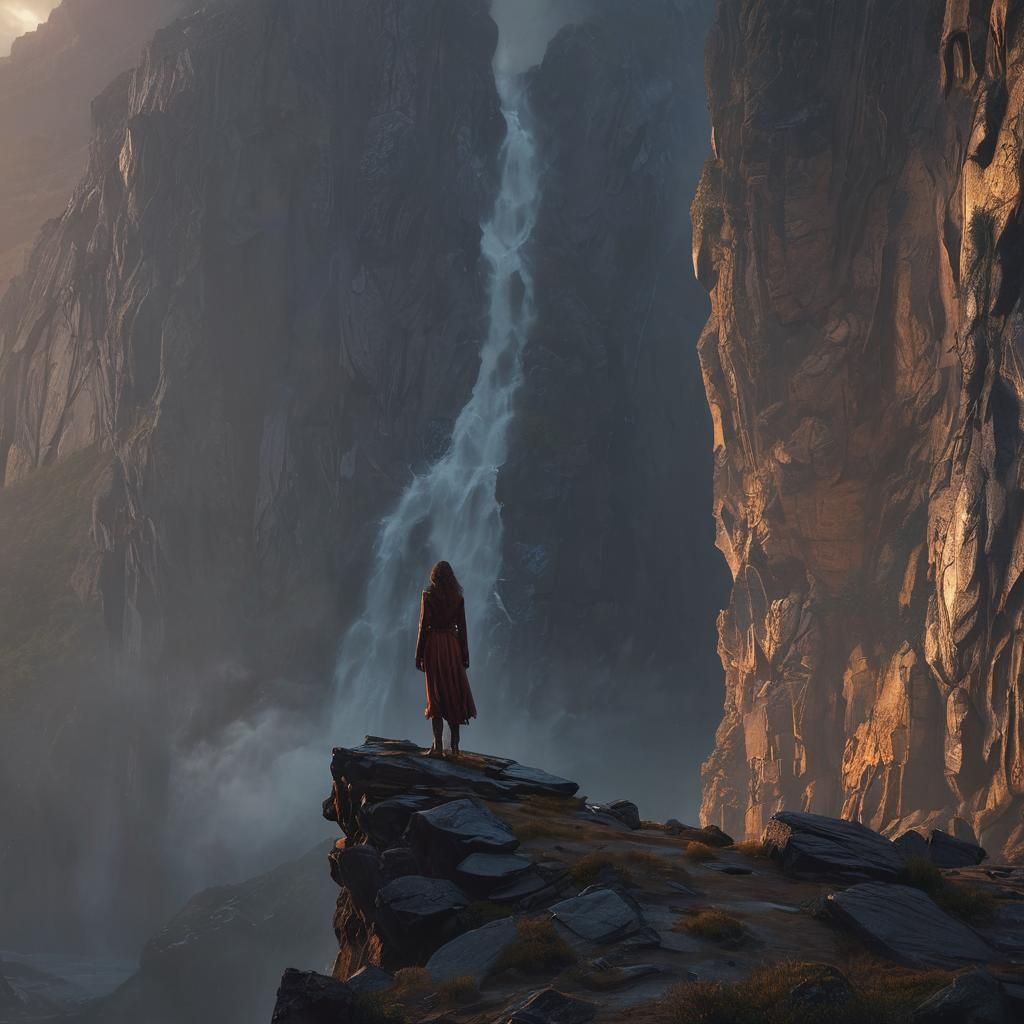Woman on Cliff Edge at Golden Hour
