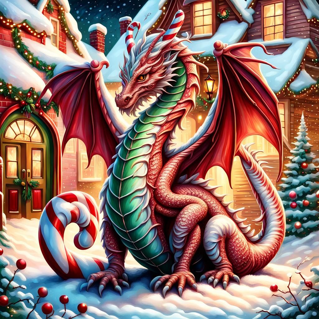 Hyperdetailed Christmas Dragon on Candy Cane Lane