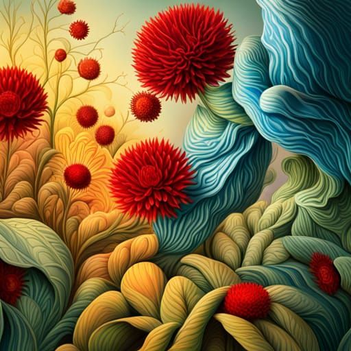 Detailed Floral Botanical Print in Digital Art Style