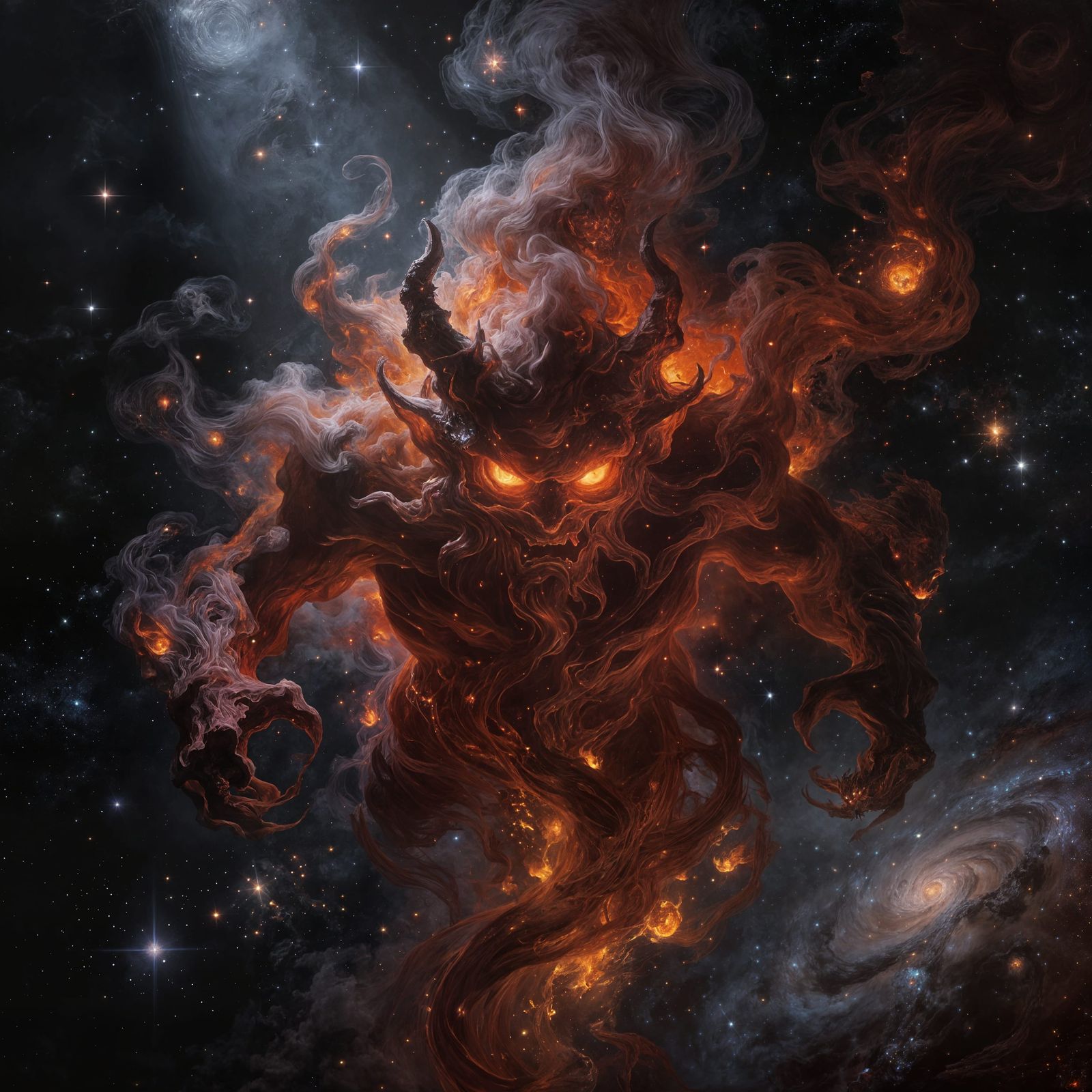 Red Smoke Demon King in Cosmic Baroque Style