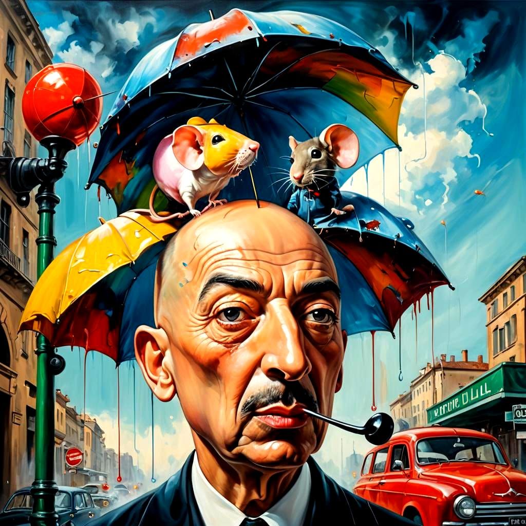 A painted bald head portrait