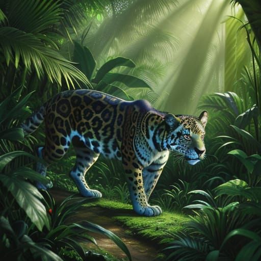 Jaguar in Amazon Jungle: Vibrant Digital Art