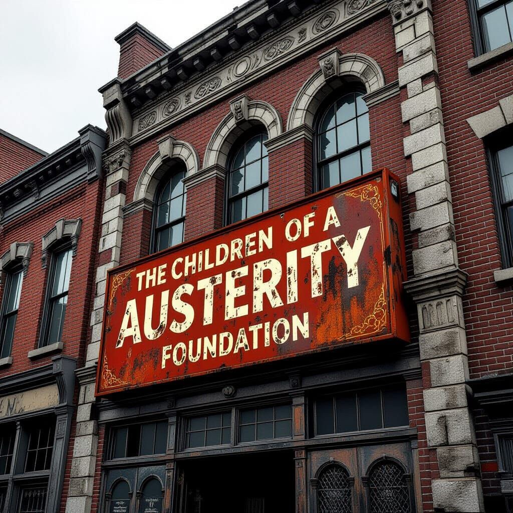 Gritty Realism: Old Building with Austerity Foundation Sign