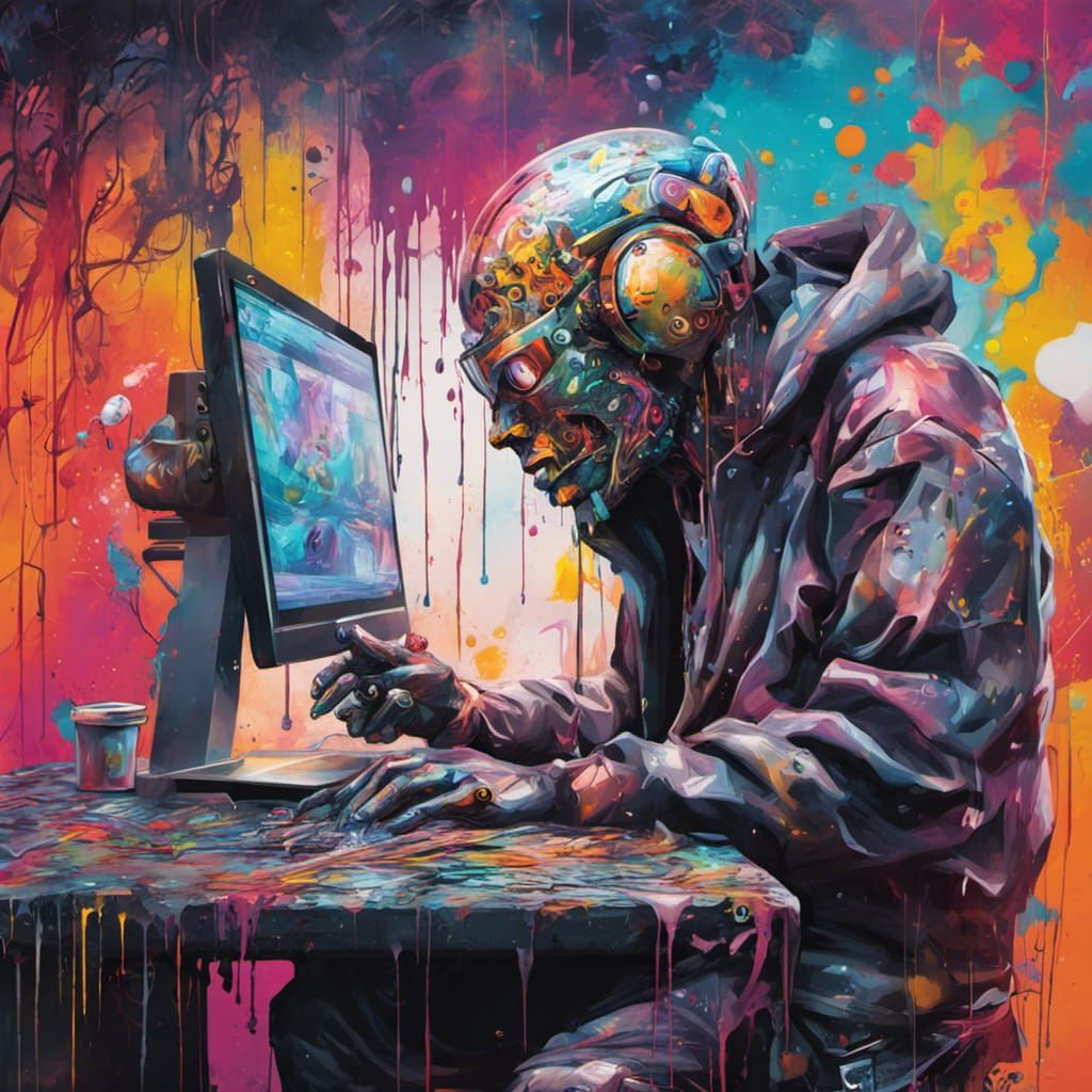 AI Theme: Person Working, Graffiti Art Style