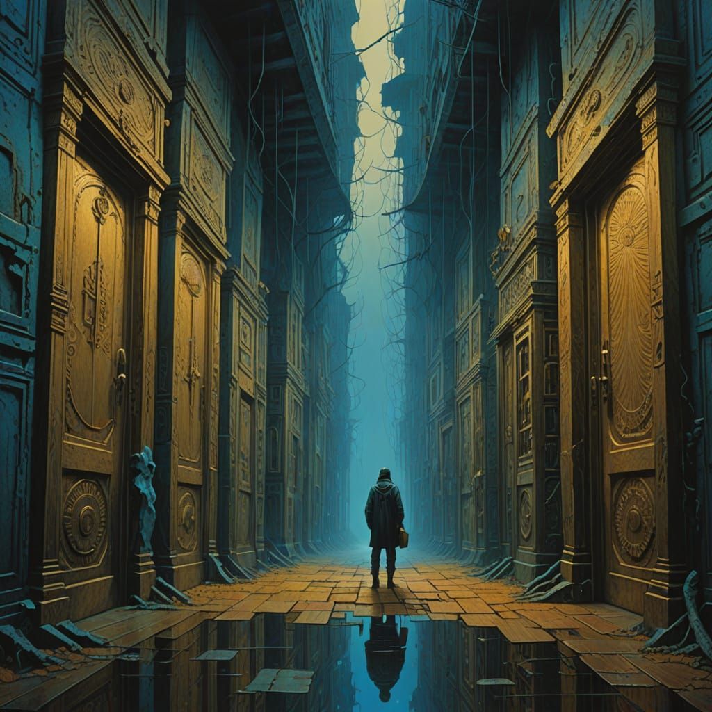 Floating Doors: A Surreal Hand-Drawn Illustration