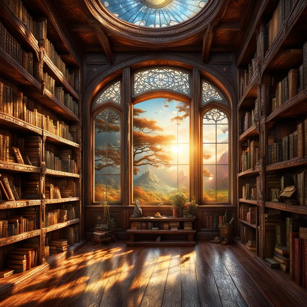 Epic Elven Library in Golden Light