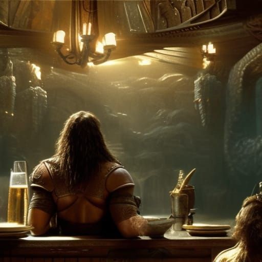 Conan the Barbarian at the Bar in Sword and Sorcery Style