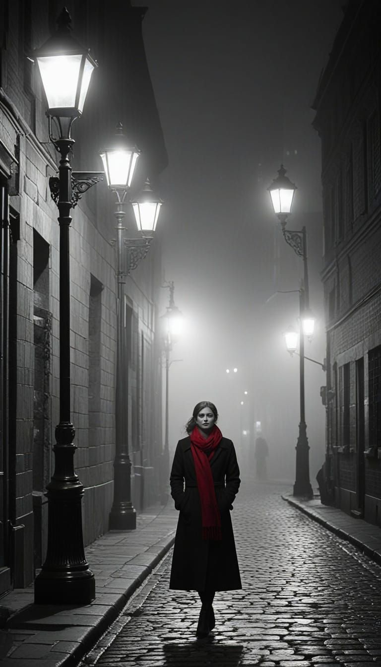Melancholic Winter Scene in Monochrome with Red Accent