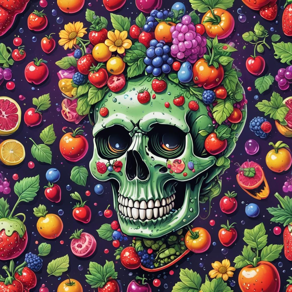 Synthwave Still Life with Betty Boop Skull