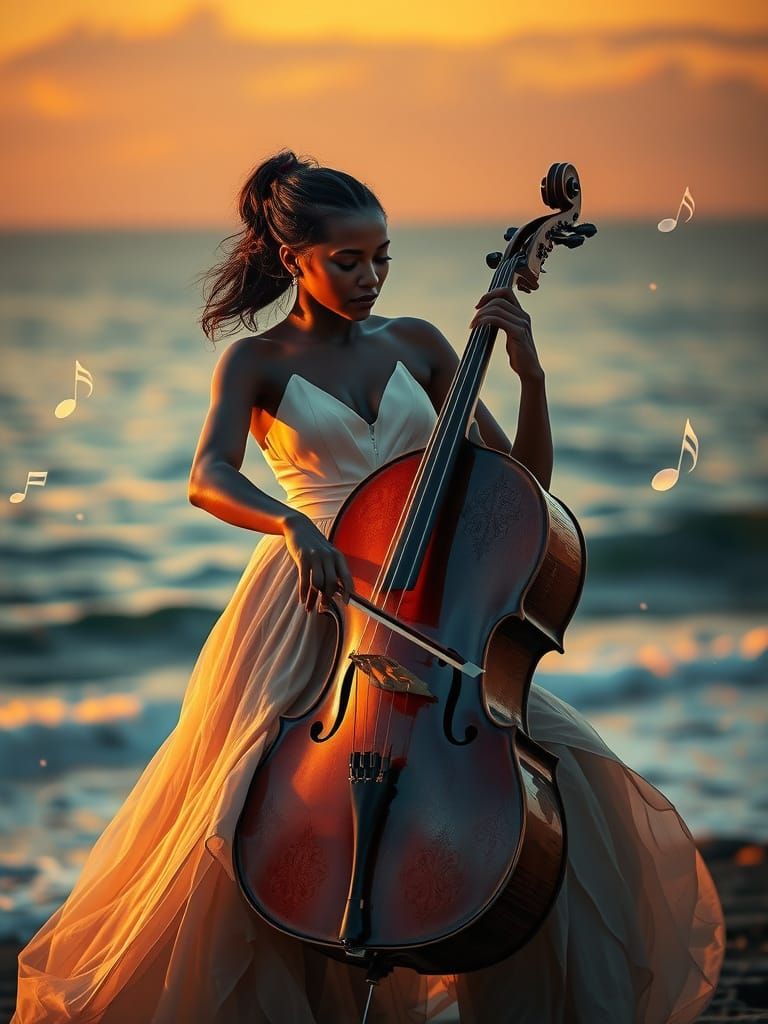 Cello Player at Sunset: Fantasy Concept Art