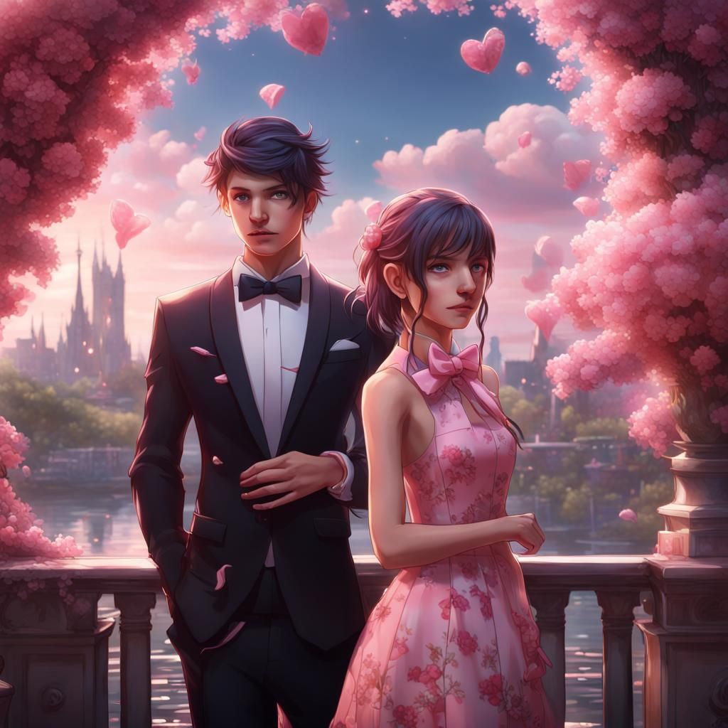 Anime Girl and Boy on Date: Fantasy Concept Art