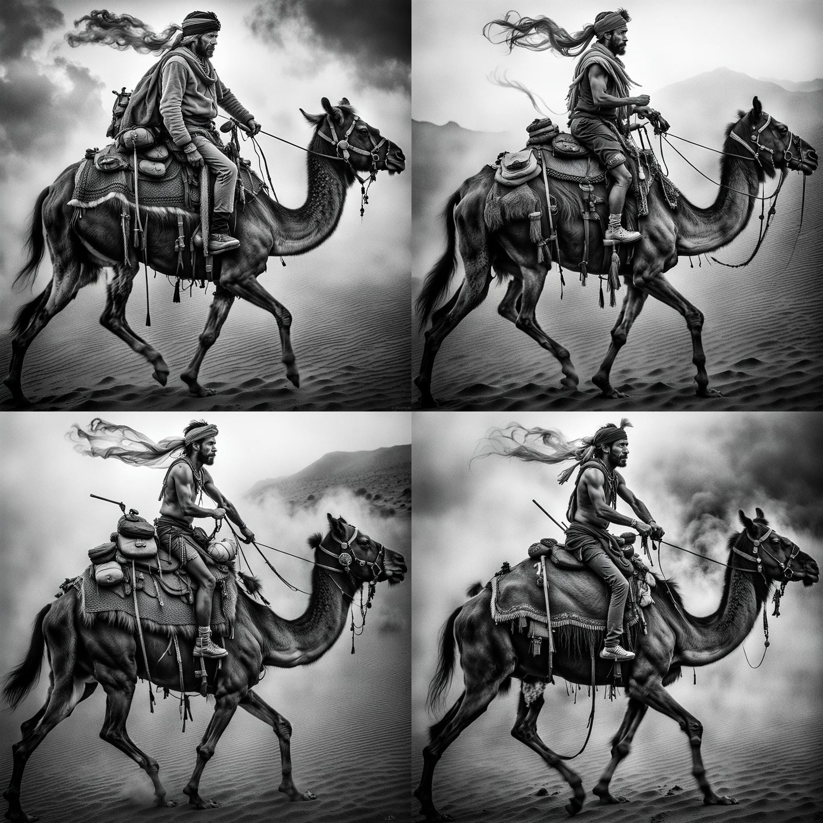 Camel Rider Arrives in Desert Oasis