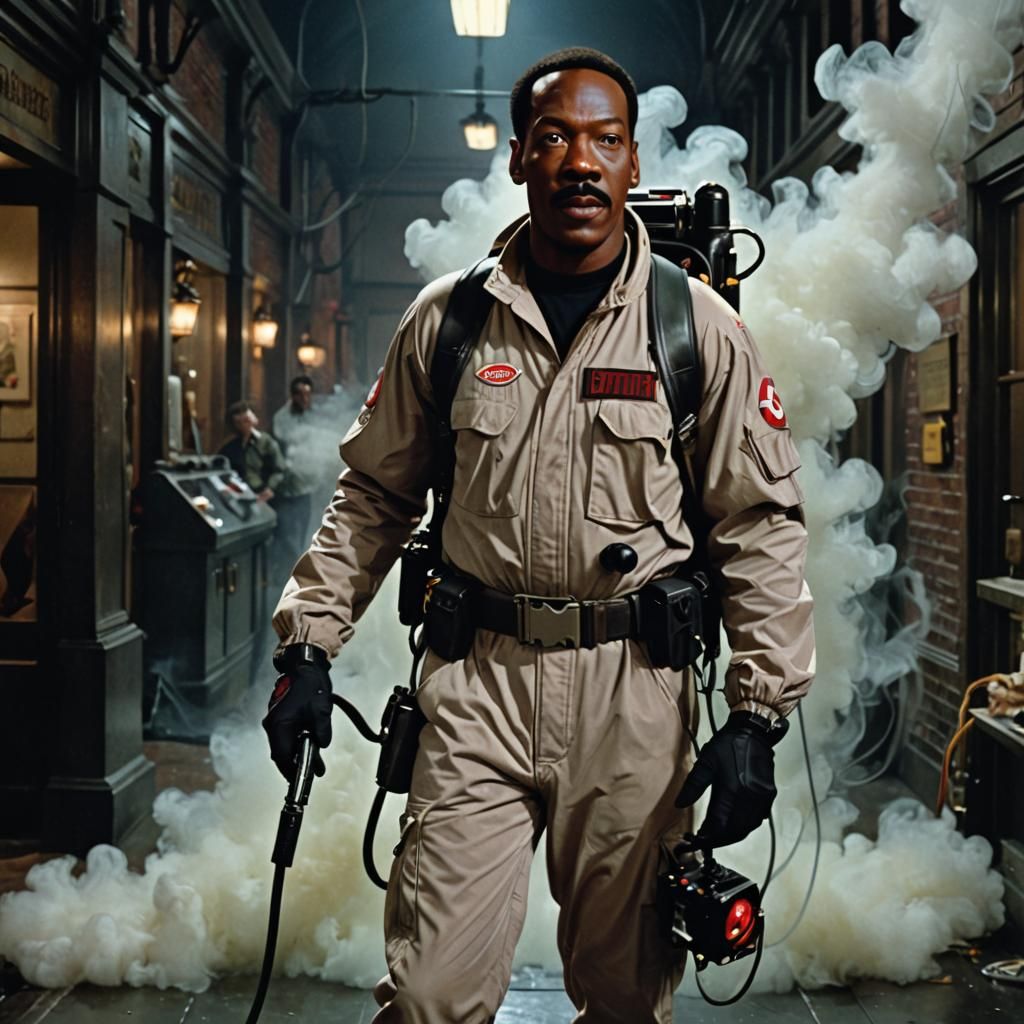 Eddie Murphy dressed as a Ghostbuster in the 1980s