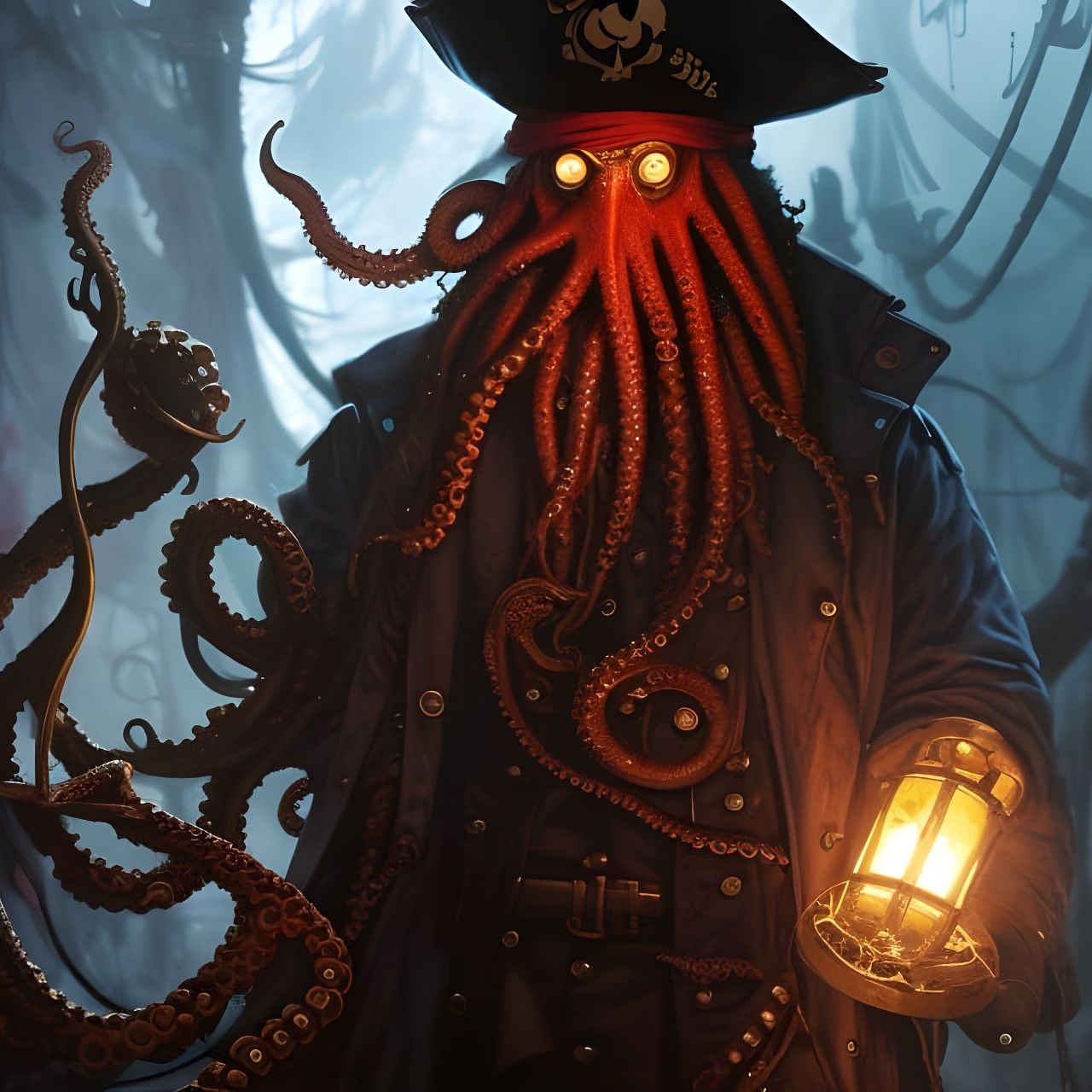 Cthulhu Pirate Captain Portrait in Horror Style