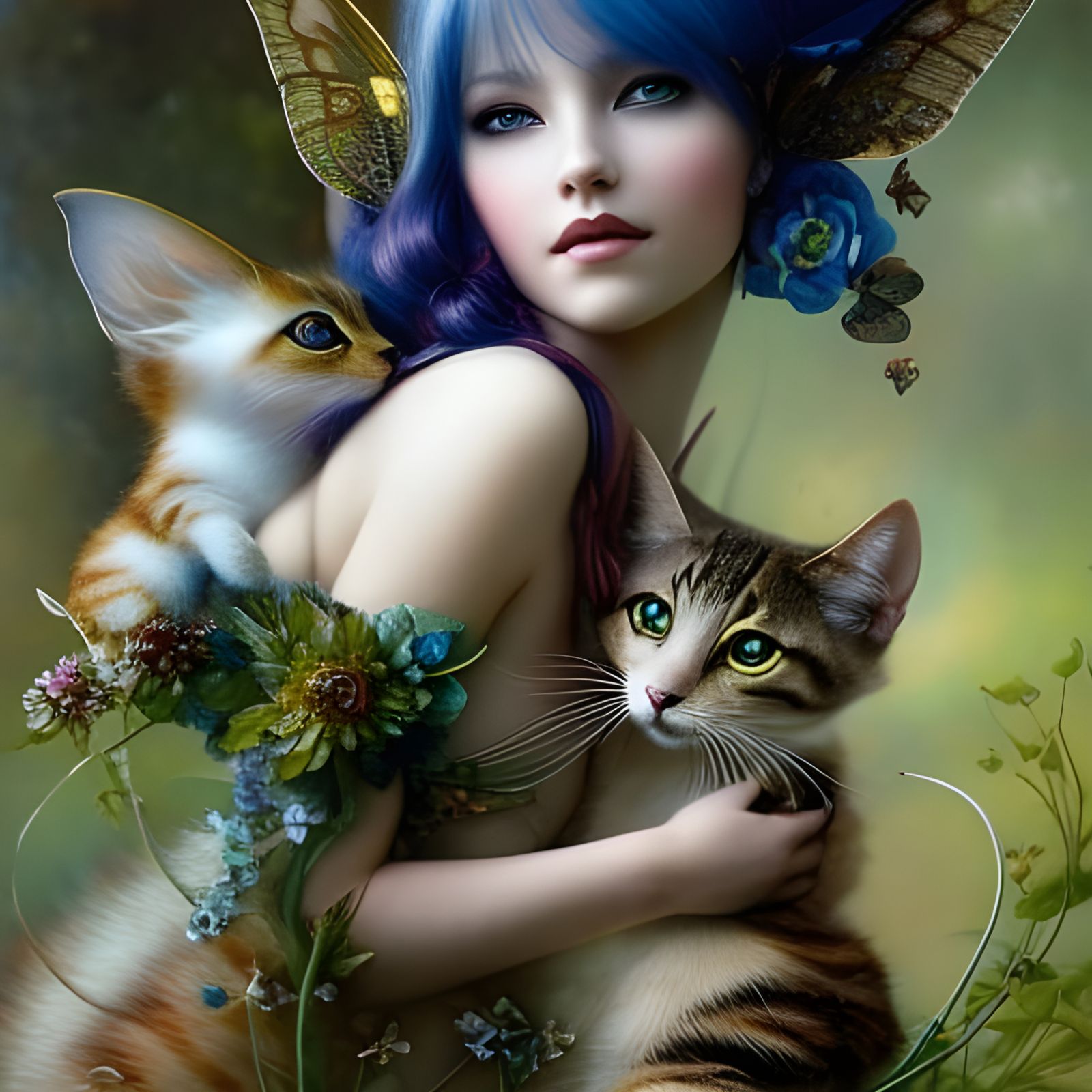 Pixie Girl Portrait with Cat Familiar