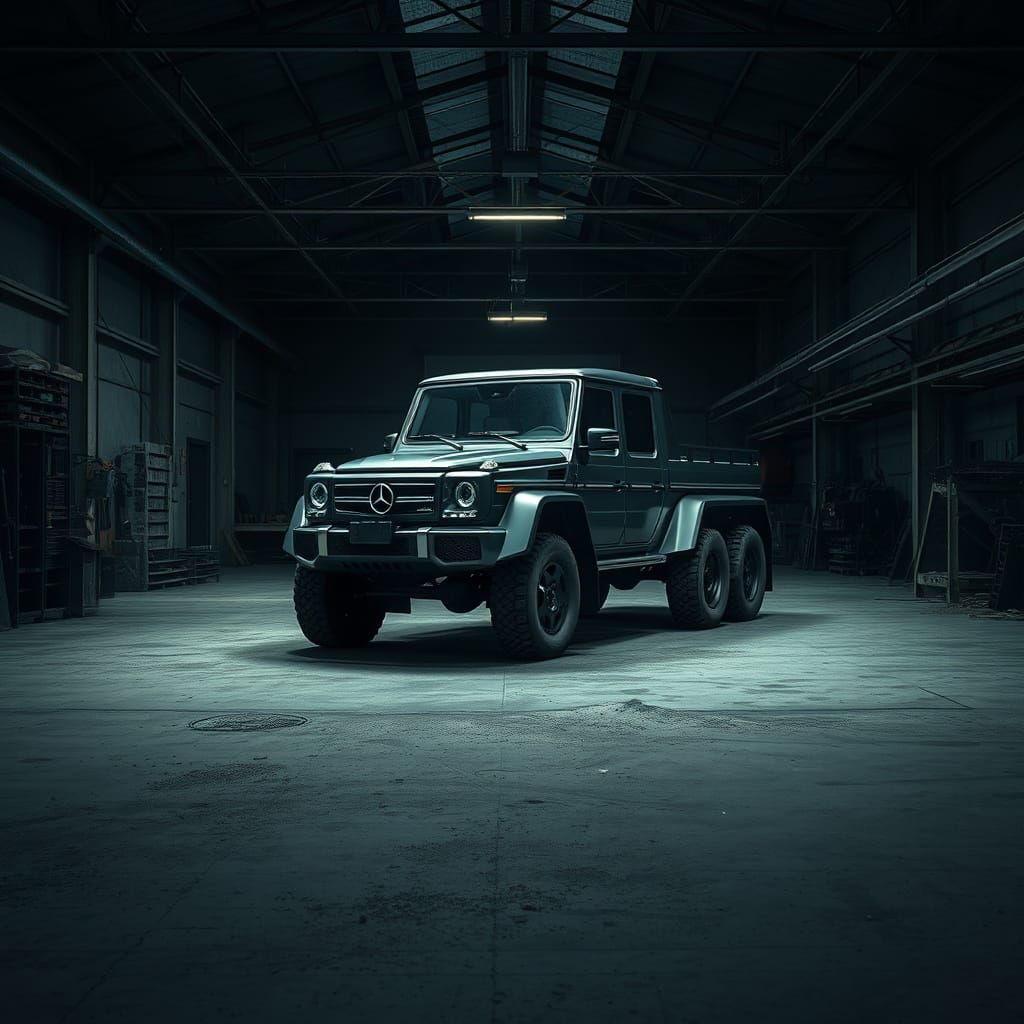 Abandoned Shop with Mercedes 6x6 Truck in Dark, Moody Lighti...