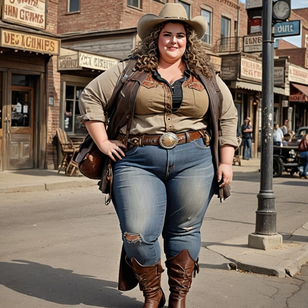 Curvy Gunslinger in Detailed Western Town
