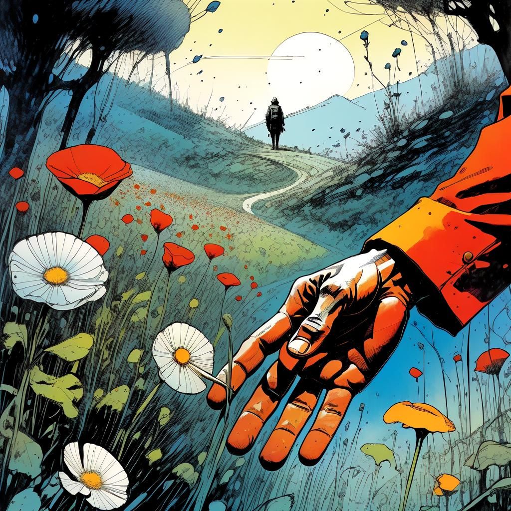 Hand Reaches for Flower in Romantic Composition