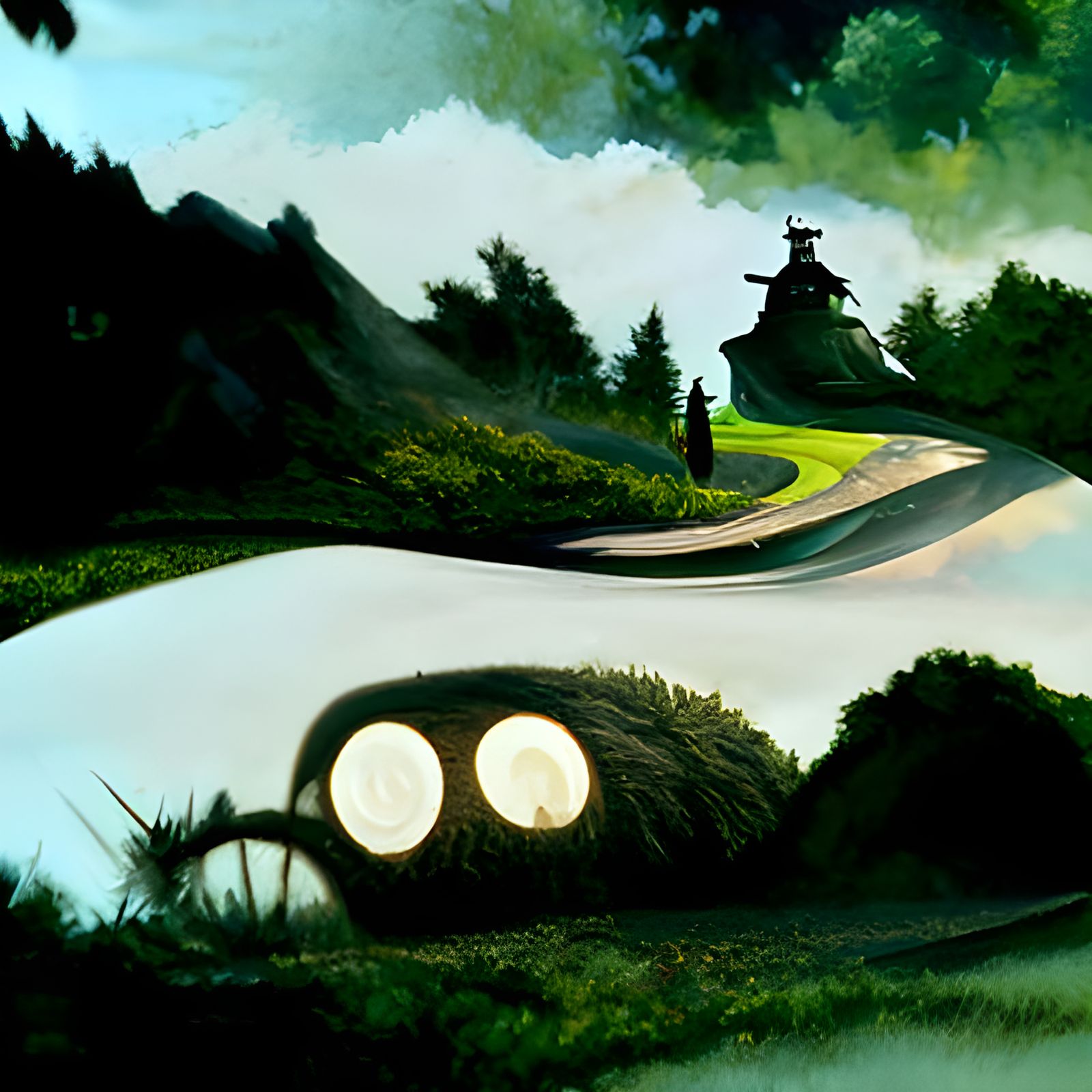 Winding Road Landscape in Ghibli Illustration Style