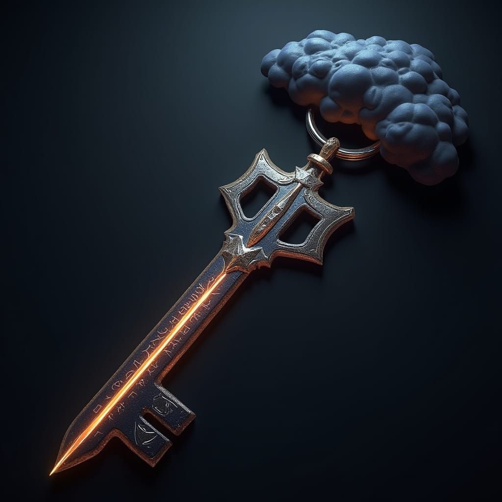 Dark Brass Keyblade with Lightning Bolt and Storm Cloud Keyc...