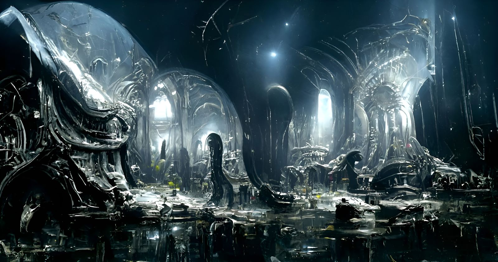 Alien Spaceship Warehouse in Cosmic Airbrush Art